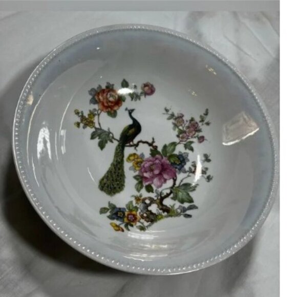 Vintage Germany DF Porcelain Peacock & Floral Serving Bowl - Picture 1 of 4